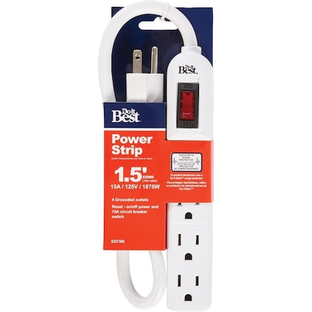 All-Source Power Strip, 4 Outlet(s) 1.5 ft., White LTS-4
